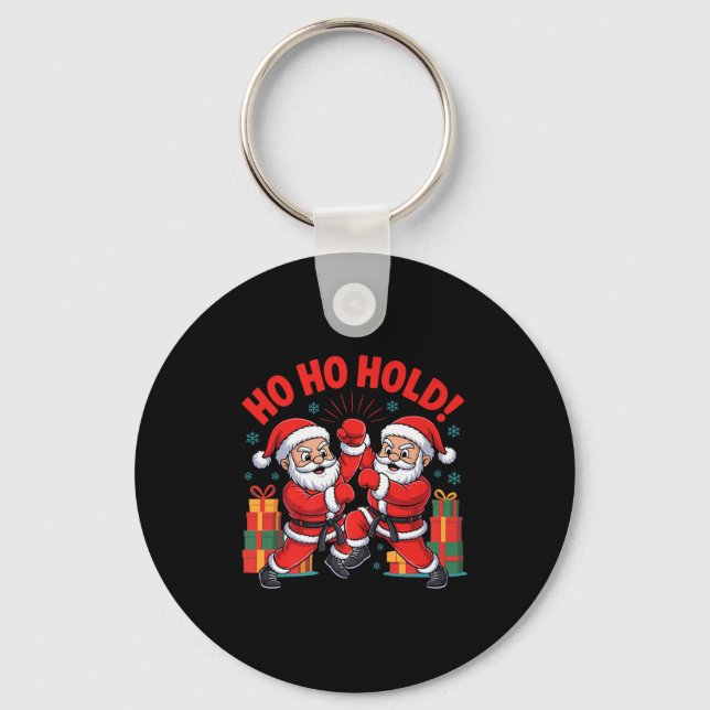 Funny Santa Playing Karate Martial Art Christmas X Key Ring (Front)