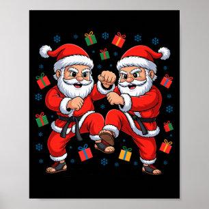 Funny Santa Playing Karate Martial Art Christmas X Poster