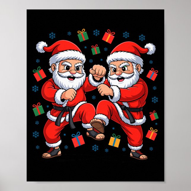 Funny Santa Playing Karate Martial Art Christmas X Poster (Front)