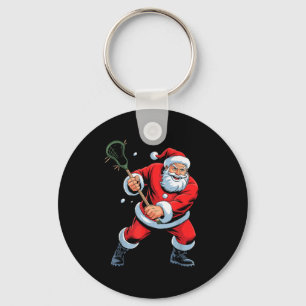 Funny Santa Playing Lacrosse Holiday Christmas Xma Key Ring
