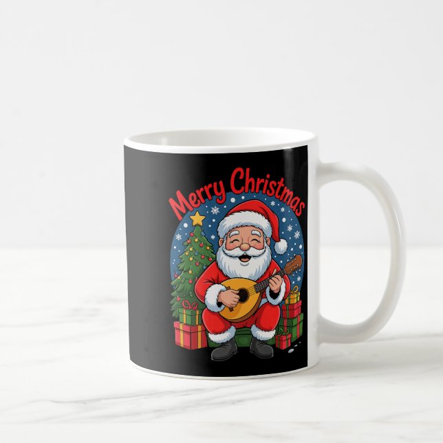 Funny Santa Playing Mandolin Holiday Chrismas Xmas Coffee Mug (Right)