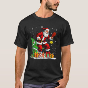 Funny Santa Playing Pickleball Christmas Tree Ligh T-Shirt