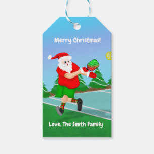 Funny Santa Playing Pickleball Merry Christmas Gift Tags