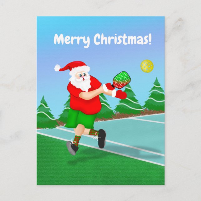 Funny Santa Playing Pickleball Merry Christmas Holiday Postcard (Front)