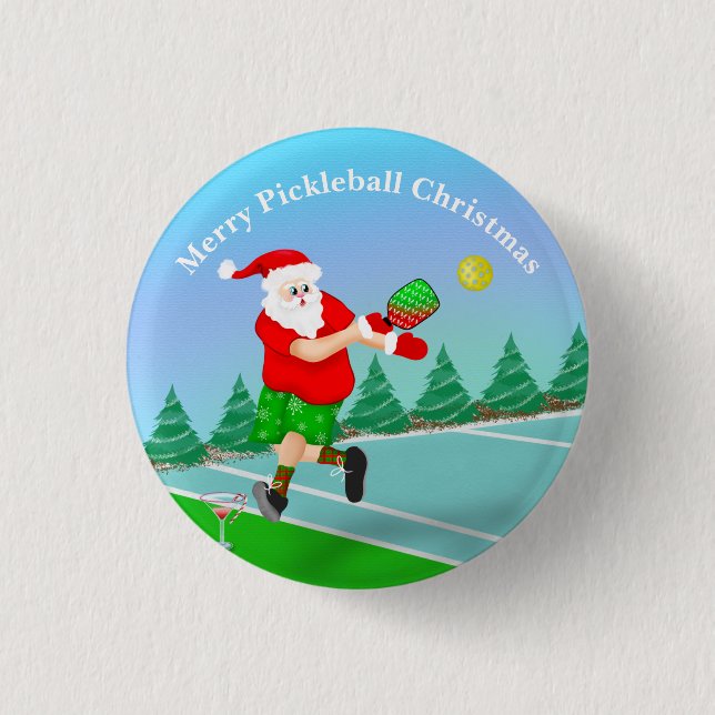 Funny Santa Playing Pickleball Merry Volley Xmas   3 Cm Round Badge (Front)