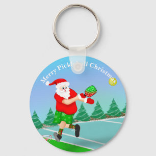 Funny Santa Playing Pickleball Merry Volley Xmas K Key Ring