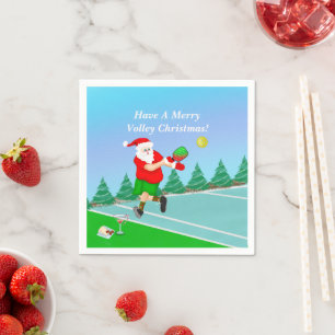 Funny Santa Playing Pickleball Merry Volley Xmas  Napkin