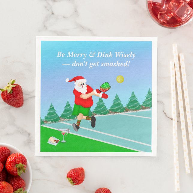 Funny Santa Playing Pickleball Merry Volley Xmas   Napkin (Insitu)