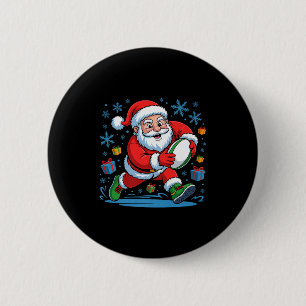 Funny Santa Playing Rugby Holiday Christmas Xmas P 6 Cm Round Badge