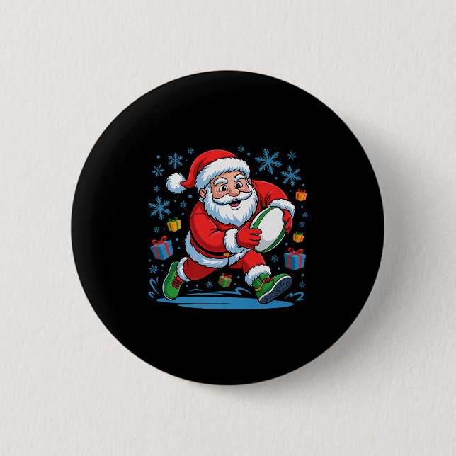 Funny Santa Playing Rugby Holiday Christmas Xmas P 6 Cm Round Badge (Front)