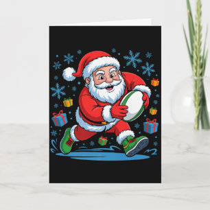 Funny Santa Playing Rugby Holiday Christmas Xmas P Card