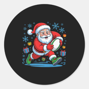 Funny Santa Playing Rugby Holiday Christmas Xmas P Classic Round Sticker
