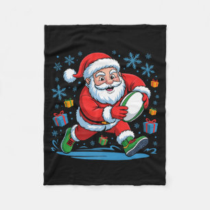 Funny Santa Playing Rugby Holiday Christmas Xmas P Fleece Blanket