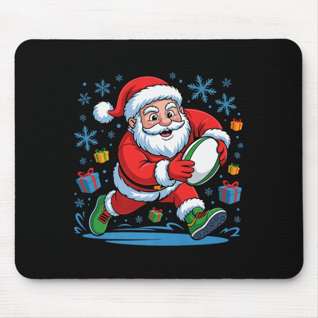 Funny Santa Playing Rugby Holiday Christmas Xmas P Mouse Mat (Front)