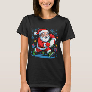 Funny Santa Playing Rugby Holiday Christmas Xmas P T-Shirt