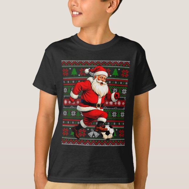 Funny Santa Playing Soccer Ugly Christmas Sweater  (Front)