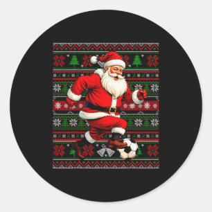 Funny Santa Playing Soccer Ugly Christmas Sweater Classic Round Sticker