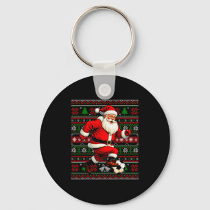 Funny Santa Playing Soccer Ugly Christmas Sweater Key Ring