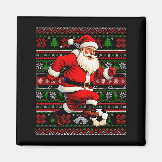 Funny Santa Playing Soccer Ugly Christmas Sweater  Magnet (Front)