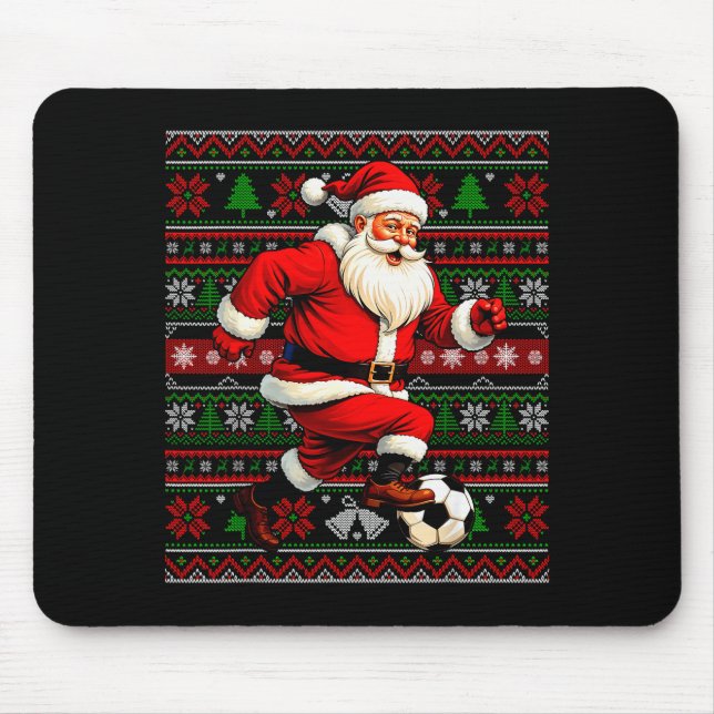 Funny Santa Playing Soccer Ugly Christmas Sweater  Mouse Mat (Front)