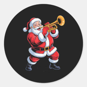 Funny Santa Playing Trumpet Holiday Chrismas Xmas  Classic Round Sticker