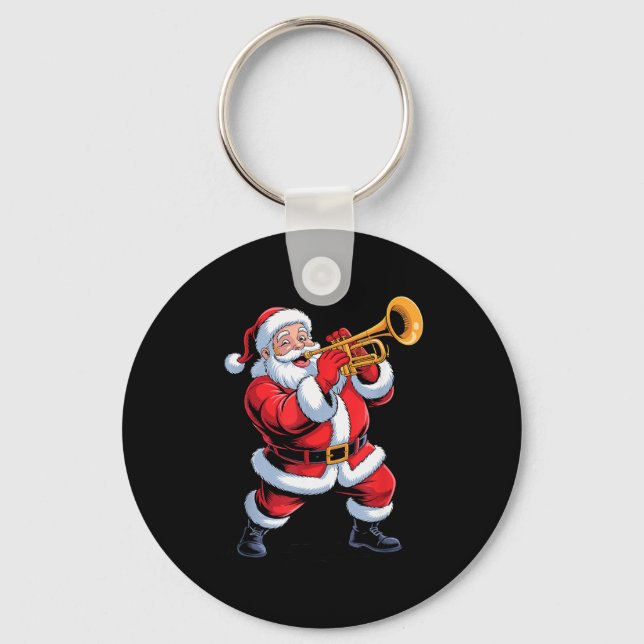 Funny Santa Playing Trumpet Holiday Chrismas Xmas  Key Ring (Front)