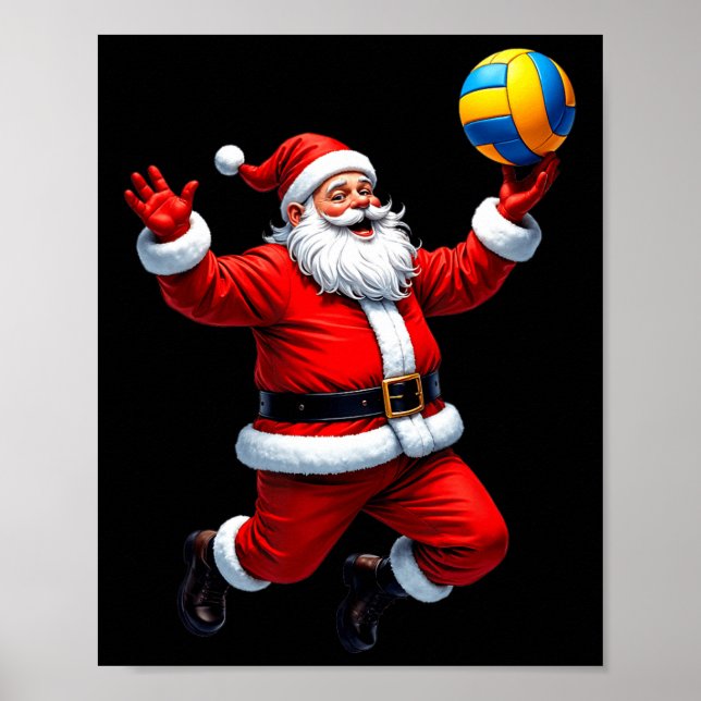 Funny Santa Playing Volleyball Christmas Lights Xm Poster (Front)