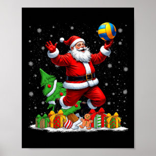 Funny Santa Playing Volleyball Christmas Lights Xm Poster