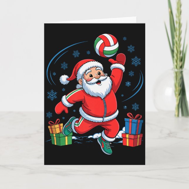 Funny Santa Playing Volleyball Holiday Christmas X Card (Front)