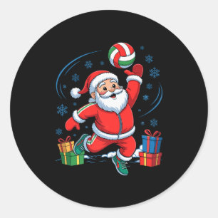 Funny Santa Playing Volleyball Holiday Christmas X Classic Round Sticker