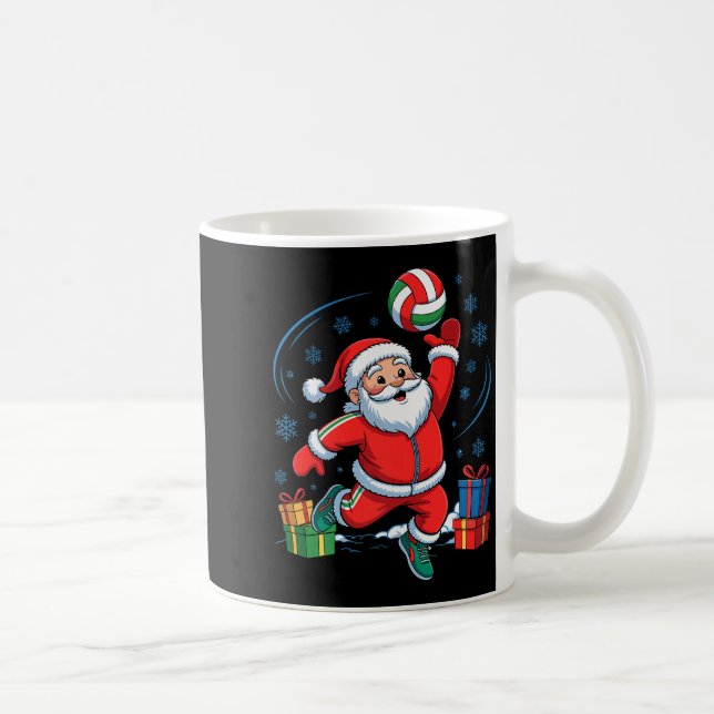 Funny Santa Playing Volleyball Holiday Christmas X Coffee Mug (Right)