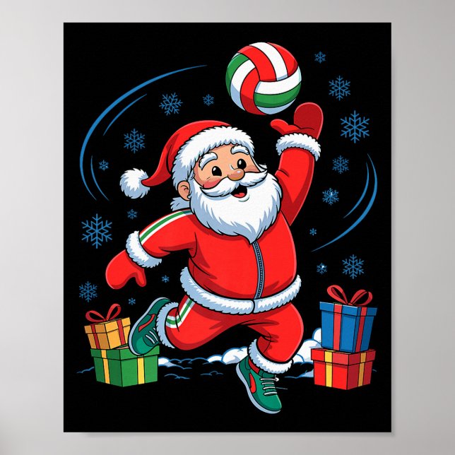 Funny Santa Playing Volleyball Holiday Christmas X Poster (Front)
