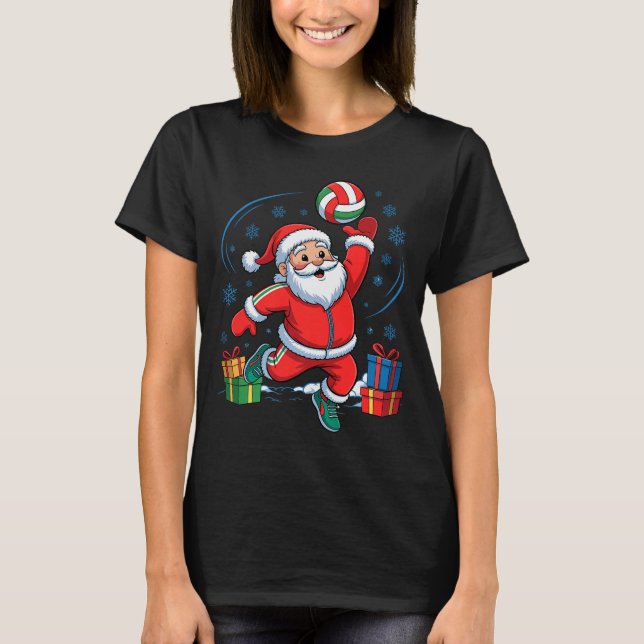 Funny Santa Playing Volleyball Holiday Christmas X T-Shirt (Front)