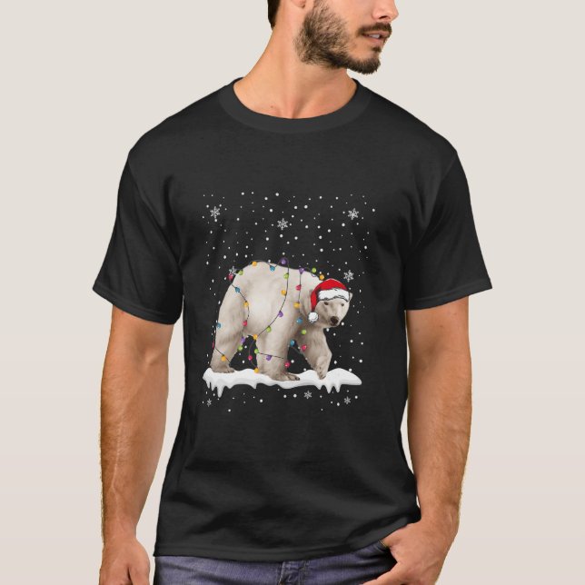 Funny Santa Polar Bear Christmas Lights Animals Lo T-Shirt (Front)