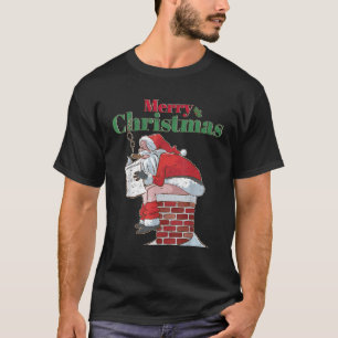 Funny Santa Pooping Down Chimney Xmas Tee Christma