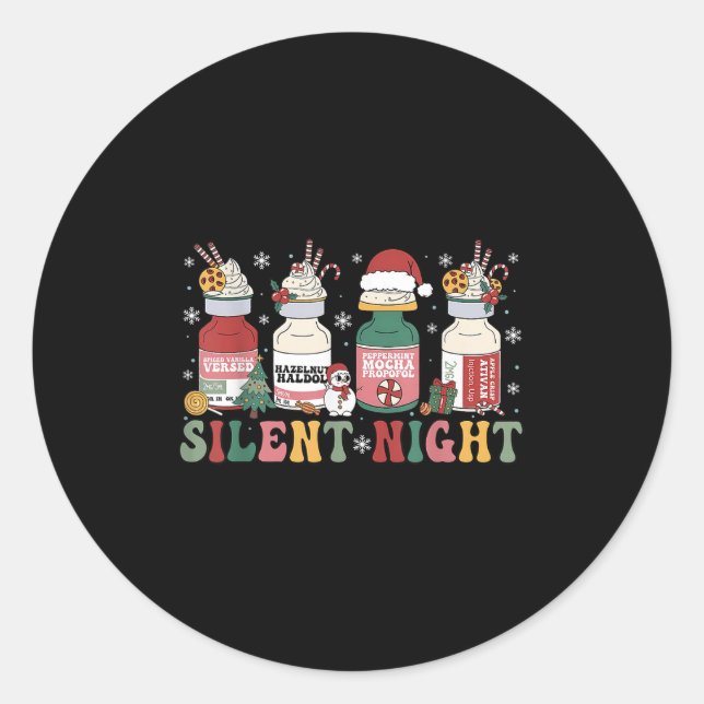 Funny Santa Profol Silent Night Icu Nurses Merry C Classic Round Sticker (Front)