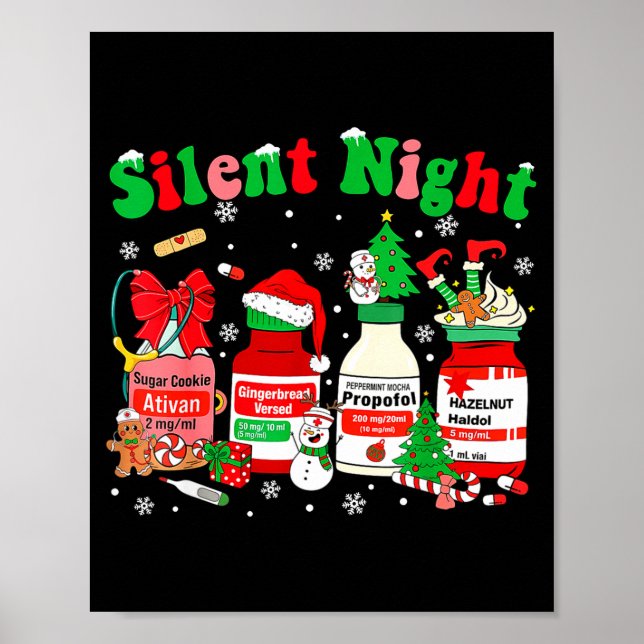 Funny Santa Profol Silent Night Icu Nurses Merry C Poster (Front)