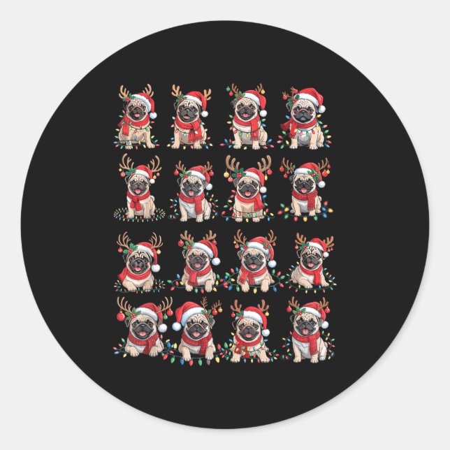 Funny Santa Pugs Christmas Xmas For Women Men  Classic Round Sticker (Front)