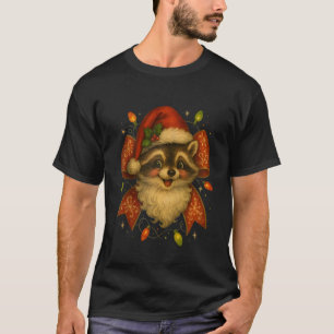 Funny Santa Raccoon in Santa Hat Holiday cute bow  T-Shirt