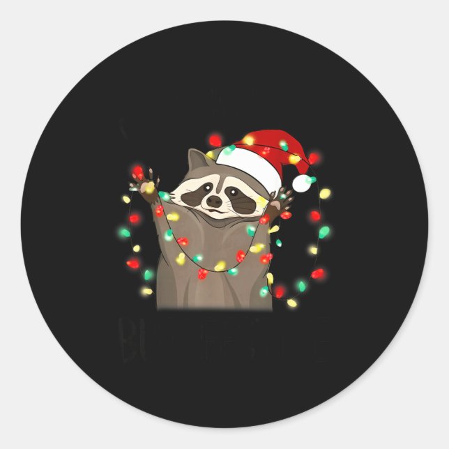 Funny Santa Racoon Overstimulated But Festive Xmas Classic Round Sticker (Front)