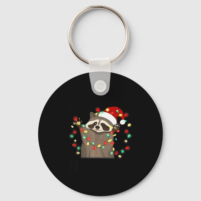 Funny Santa Racoon Overstimulated But Festive Xmas Key Ring (Front)
