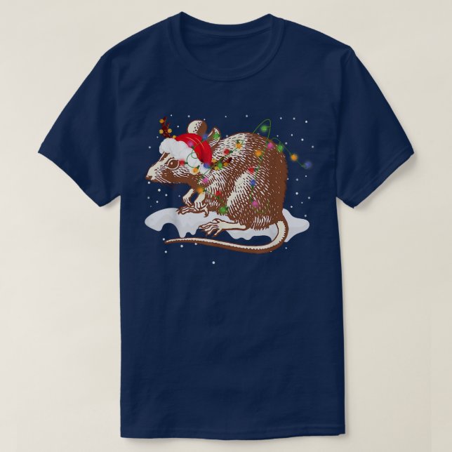 Funny Santa Rat Animal Christmas Lights Lover Chri T-Shirt (Design Front)
