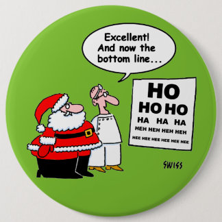 Funny Santa Reads Optometrist Eye Chart Cartoon 6 Cm Round Badge