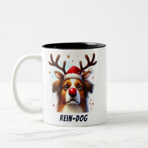 Funny Santa Rein-Dog Red nose Two-Tone Coffee Mug