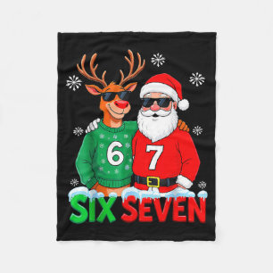Funny Santa Reindeer 6 7 Christmas Meme Six Seven Fleece Blanket