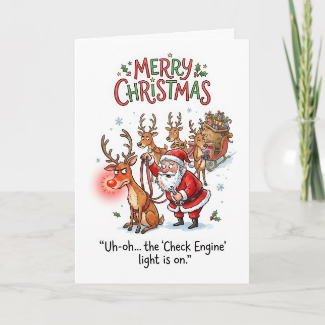 Funny Santa Reindeer – Check Engine Light Card (Front)