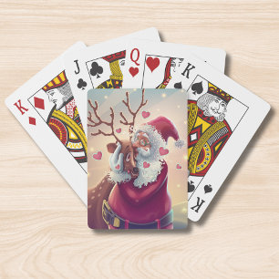 Funny Santa Reindeer Christmas Kiss Playing Cards