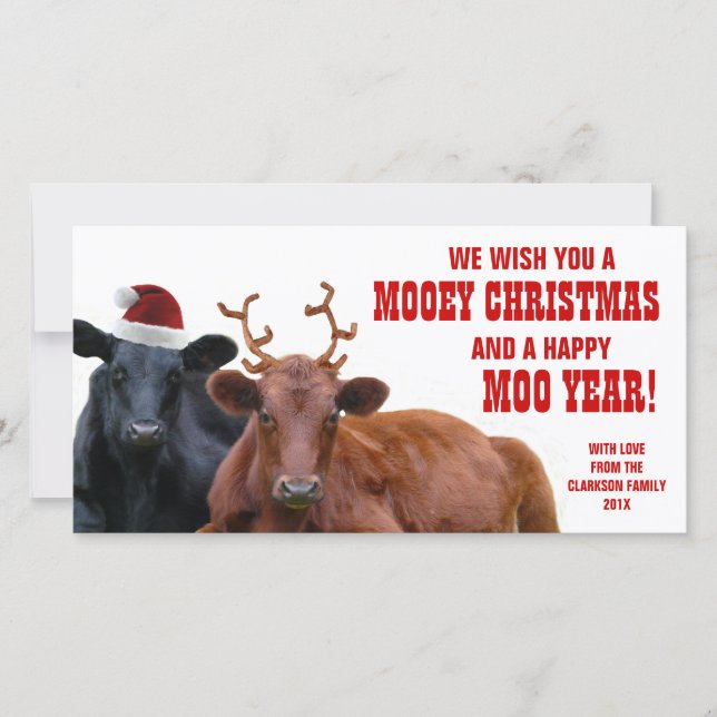 Funny Santa Reindeer Cows Christmas Beef Farm Holiday Card (Front)