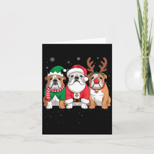 Funny Santa Reindeer English Bulldog Dog Women Men Card (Front)