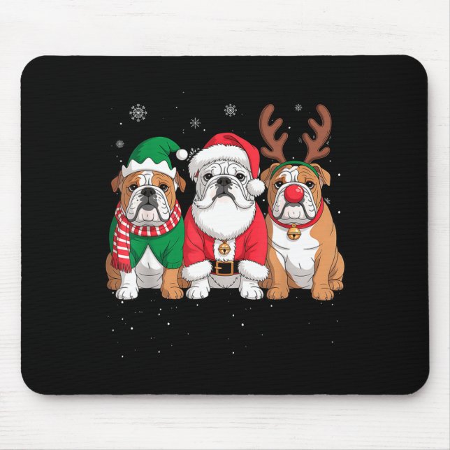 Funny Santa Reindeer English Bulldog Dog Women Men Mouse Mat (Front)